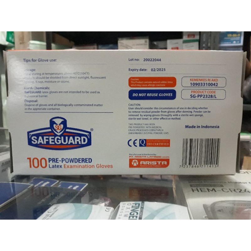 Sarung tangan latex safeguard isi 100 pcs / sarung tangan pre-powdered merek safeguard