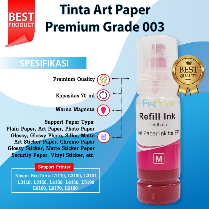 Tinta Art Paper Epson 003 Refill Printer L1110 L1210 L1250 L1256 L3100 L3101 L3110 L3210 L3116 L3150 L3156 L3250 L3256 L5190 L5290 L5296 L1110 L1210 L1250 L1256 L3100 L3101 L3110 L3210 L3116 L3150 L3156 L3250 L3256 L5190 L5290 L5296 L6160 L6260 L6270