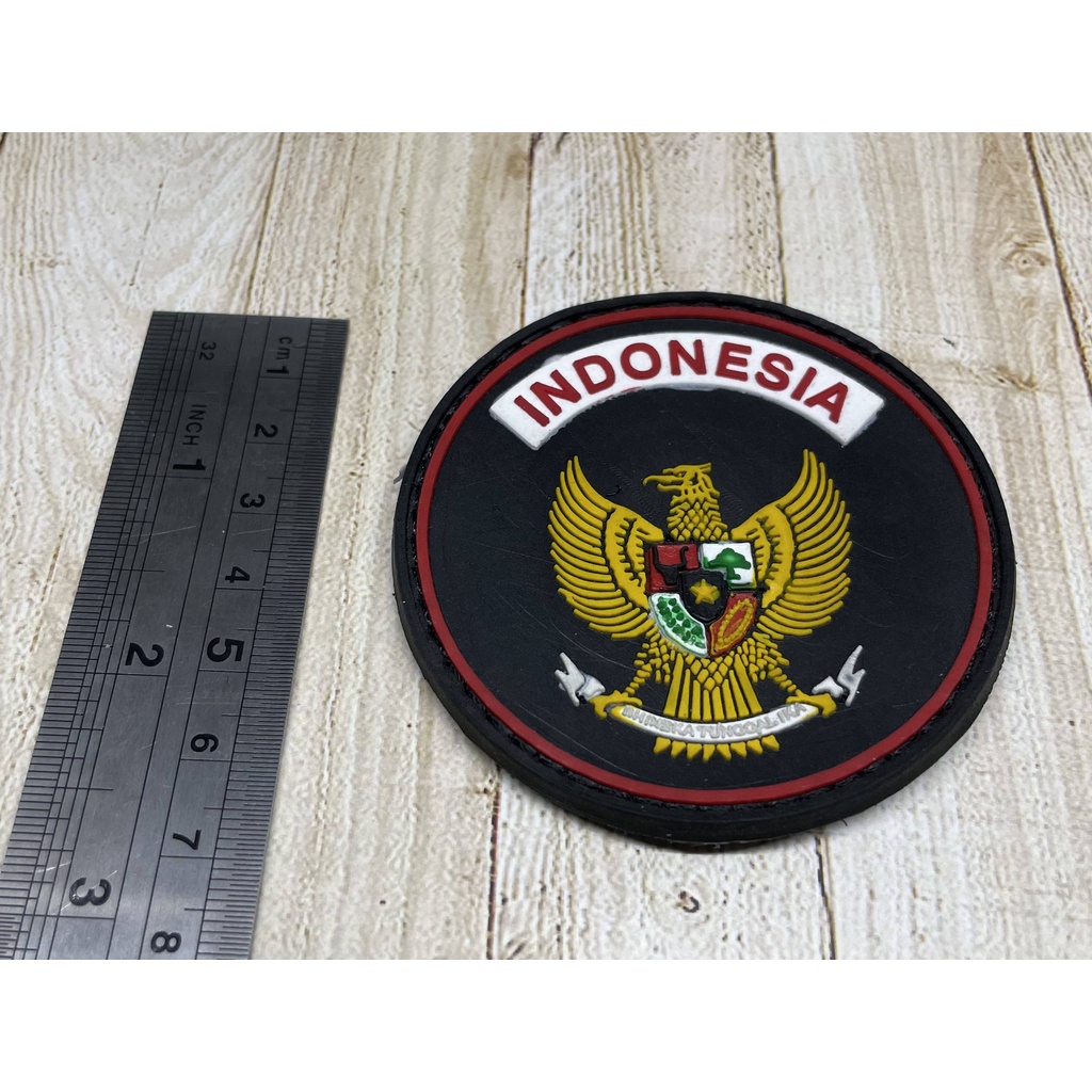 Patch RI Bulat Hitam - Patch Velcro Garuda - Prepetan RI - Velcro Karet  - Hitam