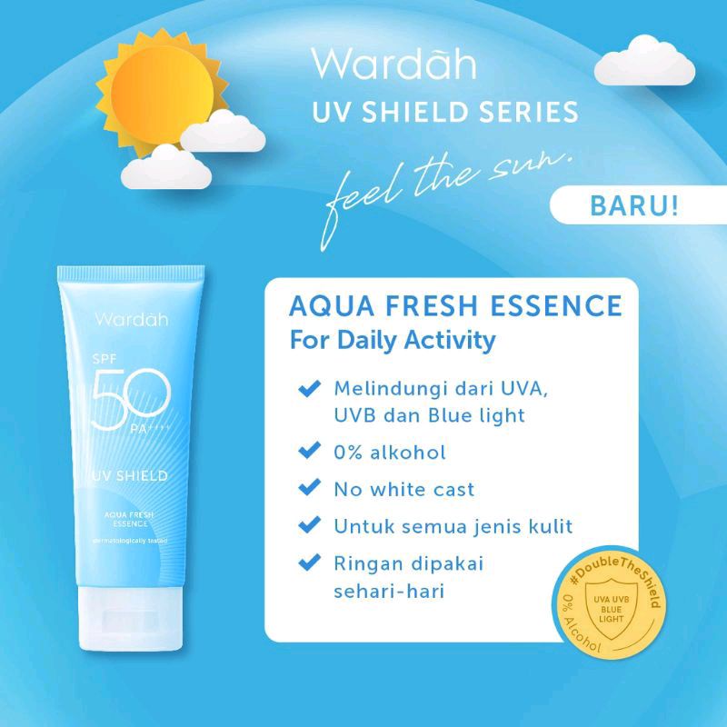 Wardah UV shield Aqua Fresh Essence SPF 50 PA++++ 100% ORIGINAL! ASLI! HARGA PROMO!