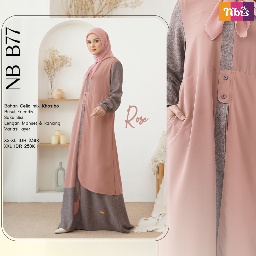 Nibras Gamis Polos NB B77 Bahan Celio mix Khosibo Simple Kekinian by NBRS