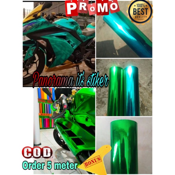 Stiker skotlet hijau tosca chrome/sticker skotlet motor hijau crom