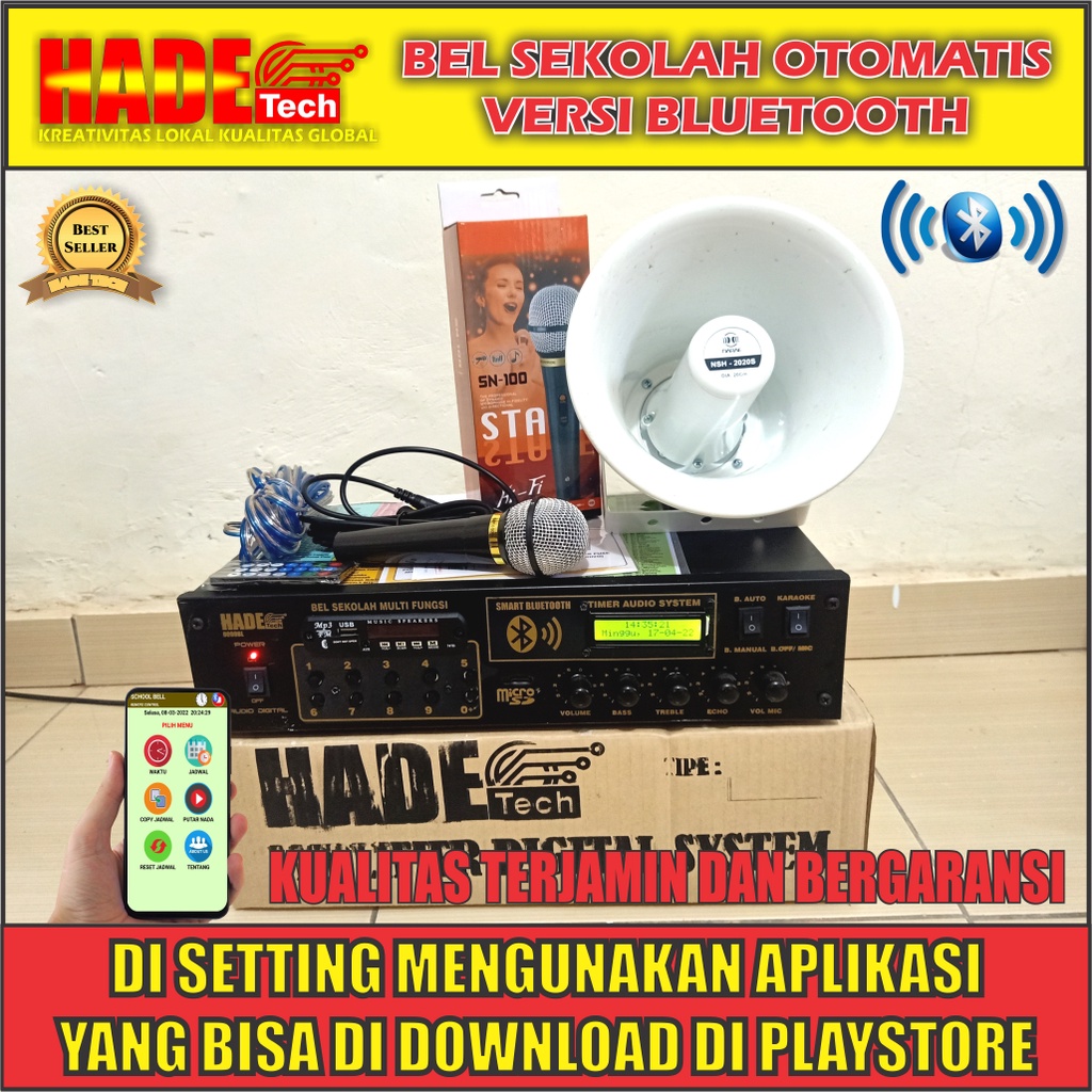 BEL SEKOLAH OTOMATIS VERSI BLUETOOTH 1HORN LENGKAP