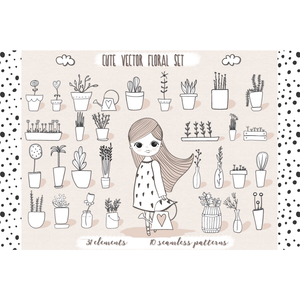 Cute Vector Pots And Patterns