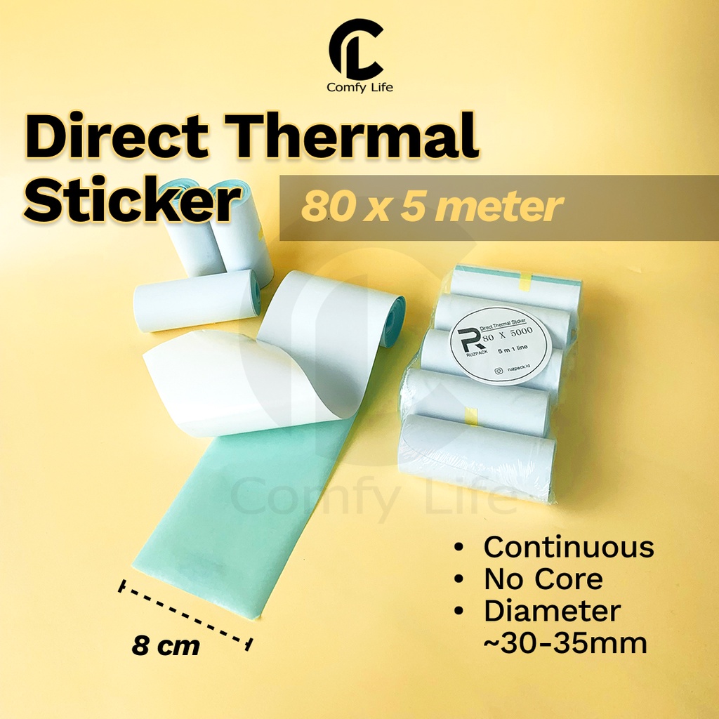 

DIRECT THERMAL STICKER [80x5METER] KERTAS LABEL STIKER BARCODE CONTINUOUS