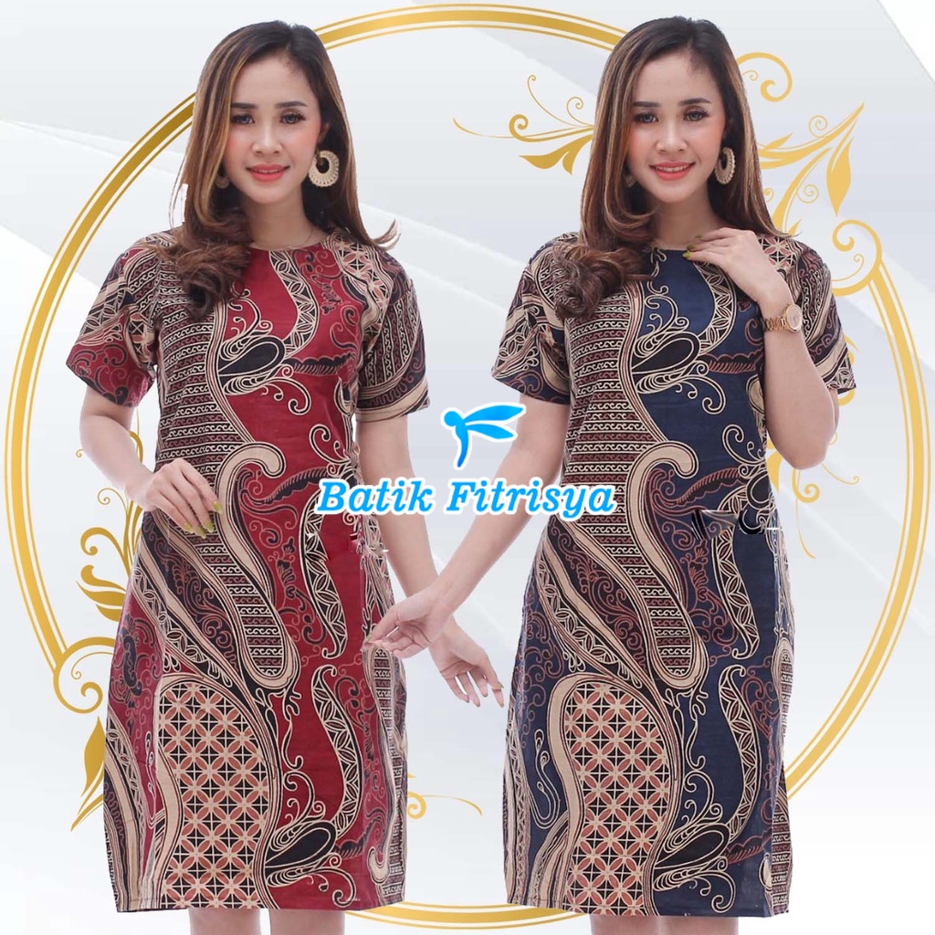 Dress Natal - Dress Pendek MOTIF ABSTRAK MERAH BIRU MODEL