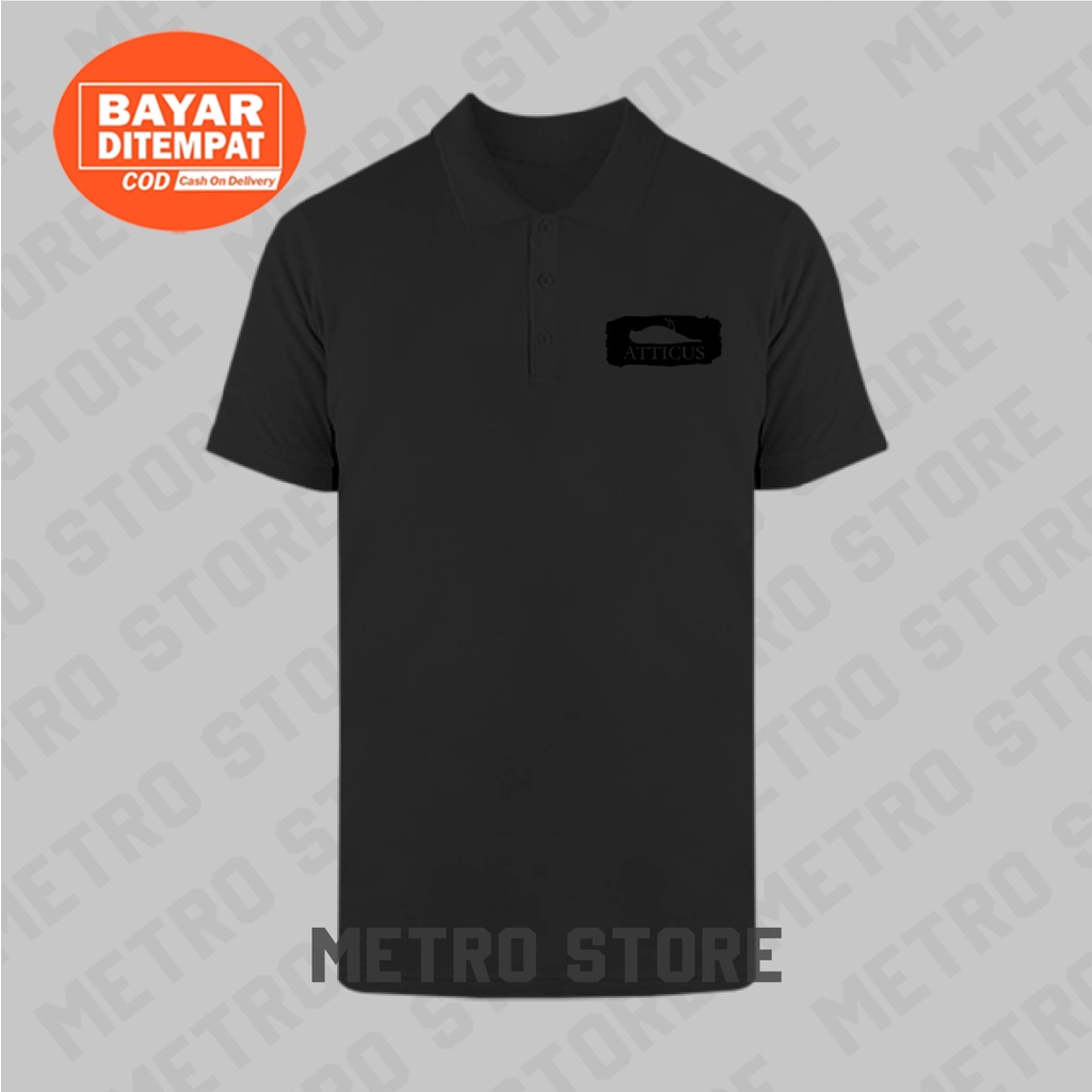 Kaos Polo Atticus Logo Teks Premium Black Print | Kaos Polo Shirt Kerah Lengan Pendek Pria Muda Kere