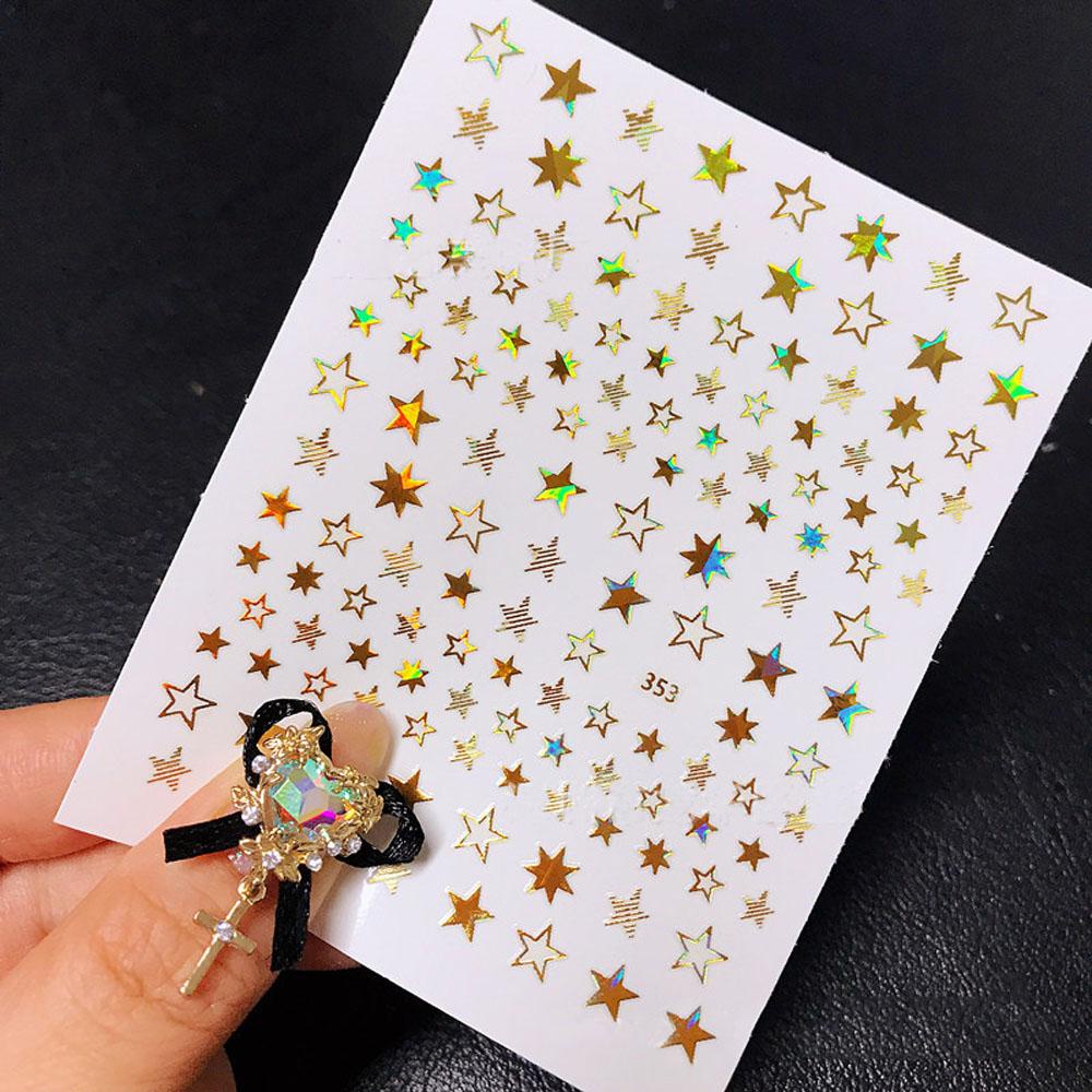 AUGUSTINA Agustinina Nail Art Dekorasi Geometri Indah Sepuhan Kuku Ornamen Perekat Diri Glitter Bintang Nail Foil Decals
