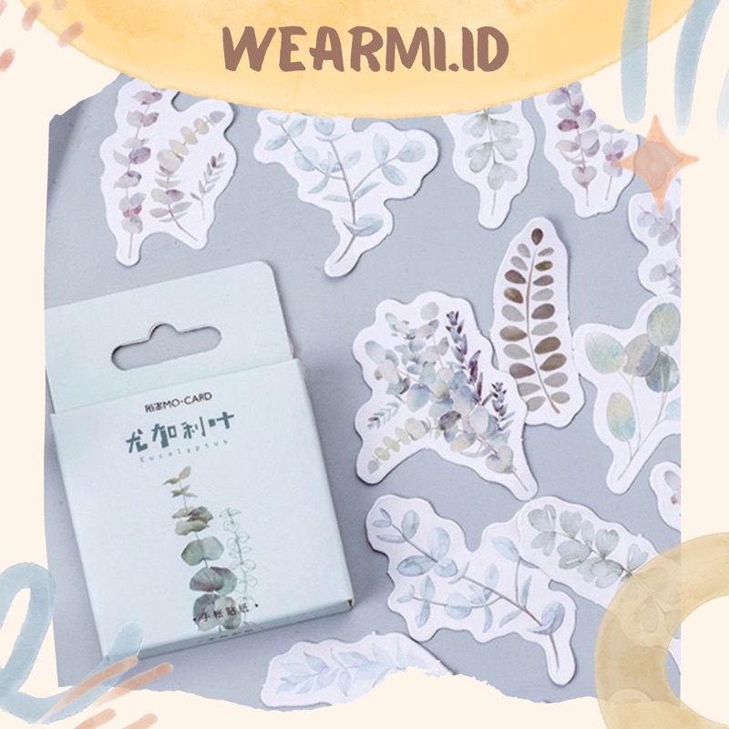 45 Pcs Deco Sticker Box Daun Planner DIY Scrapbook Eucalyptus Stiker Dekor Kotak Colorfull Aesthetic