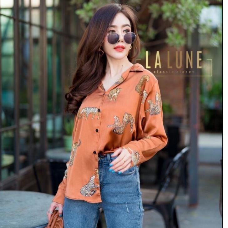 Sangat Nyaman.. READY STOCK ORIGINAL KEMEJA LALUNE , ADA TAG LABELNYA IMPORT BANGKOK MOTIF TIGER LEO