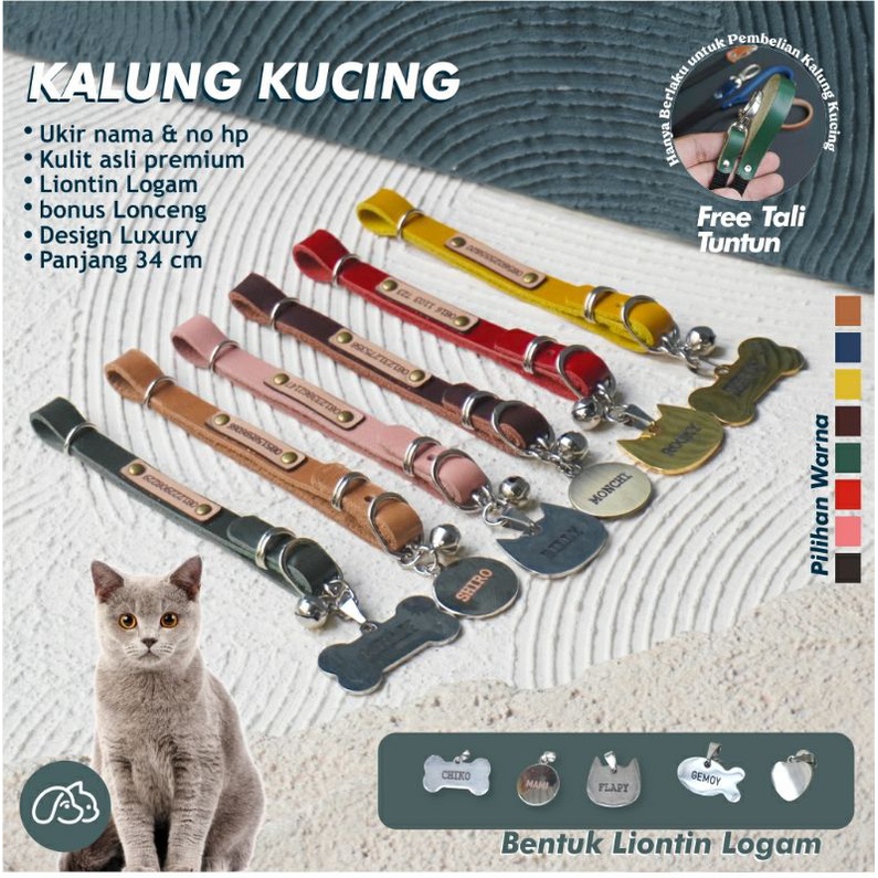 KALUNG KUCING  KULIT ASLI LIONTIN LOGAM