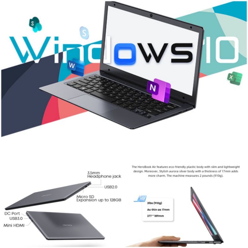 Laptop Herobook Air 11.6&quot; N4020 4/128GB SSD LPDDR4 Windows 10 Ultra Slim （Global Version, Win11 supported