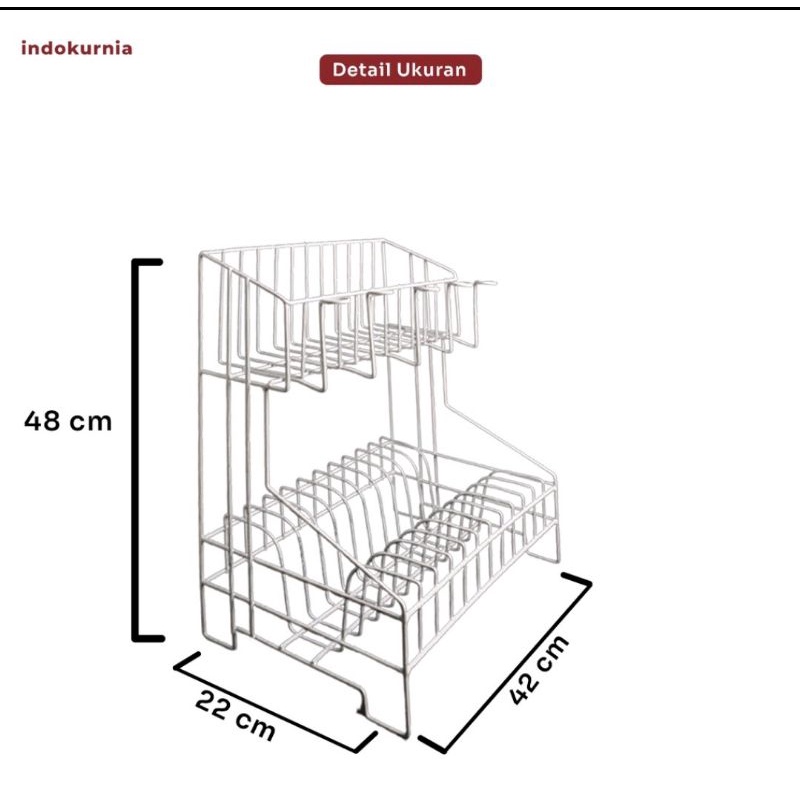 Rak kawat piring dan gelas model M (melati) susun 2 serbaguna