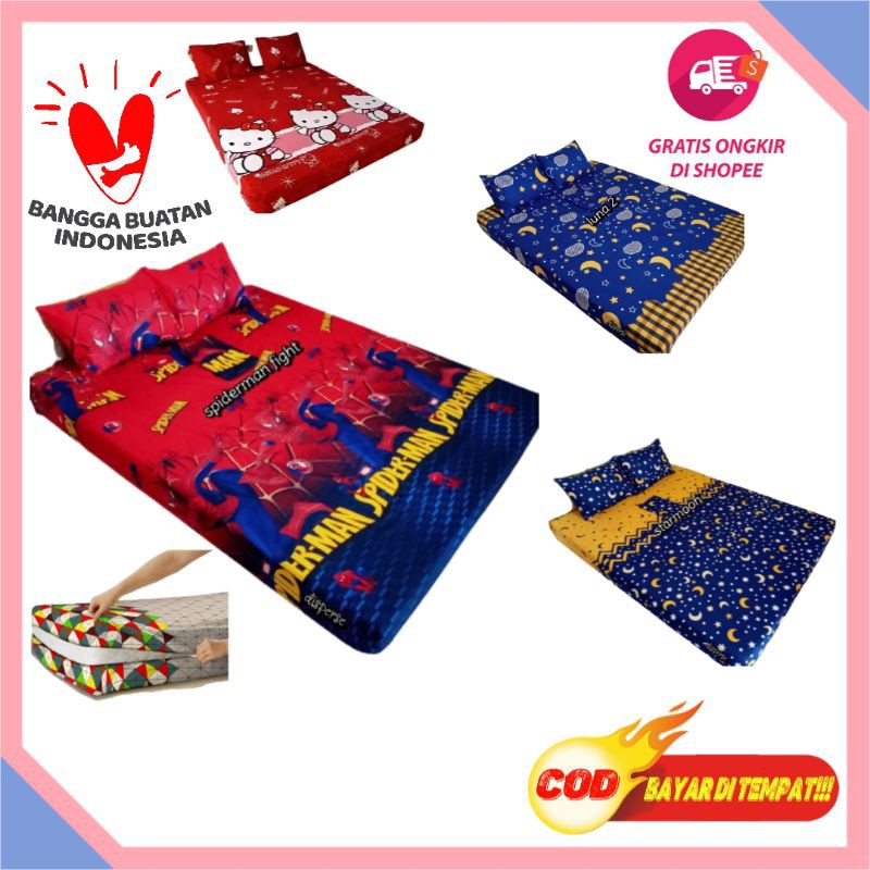 Seprei Sprei Resleting Sleting Busa Springbed Karakter Set Murah Ukuran 120x200x20 90x200x20