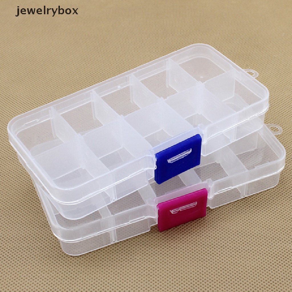 (jewelrybox) Kotak Penyimpanan / Organizer Obat / Perhiasan / Manik-Manik / Pil / Nail Art 10 Sekat Bahan Plastik Transparan