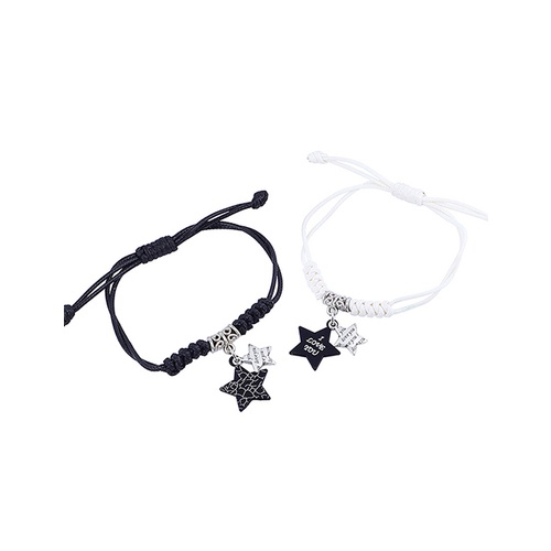 LRC Gelang Tangan Fashion Black+white Five-pointed Star Letter Bracelet Set Y65668