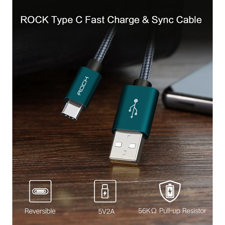 (ORIGINAL) ROCK USB Type C Cable Nylon Braided Fast charging (Xiaomi - Samsung)