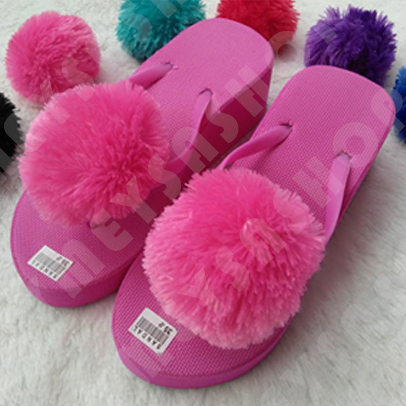 Sandal Wedges POMPOM Kualitas Super