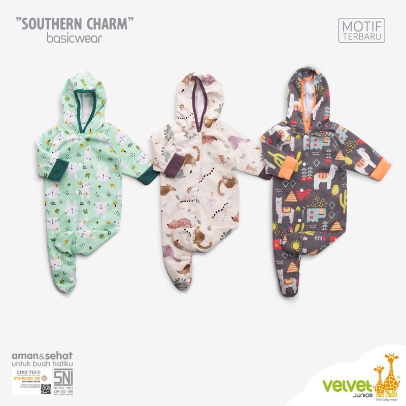 Jumsuit Bayi Buka &amp; Tutup Kaki NB Velvet Junior / Baju Bayi Laki Laki &amp; Perempuan