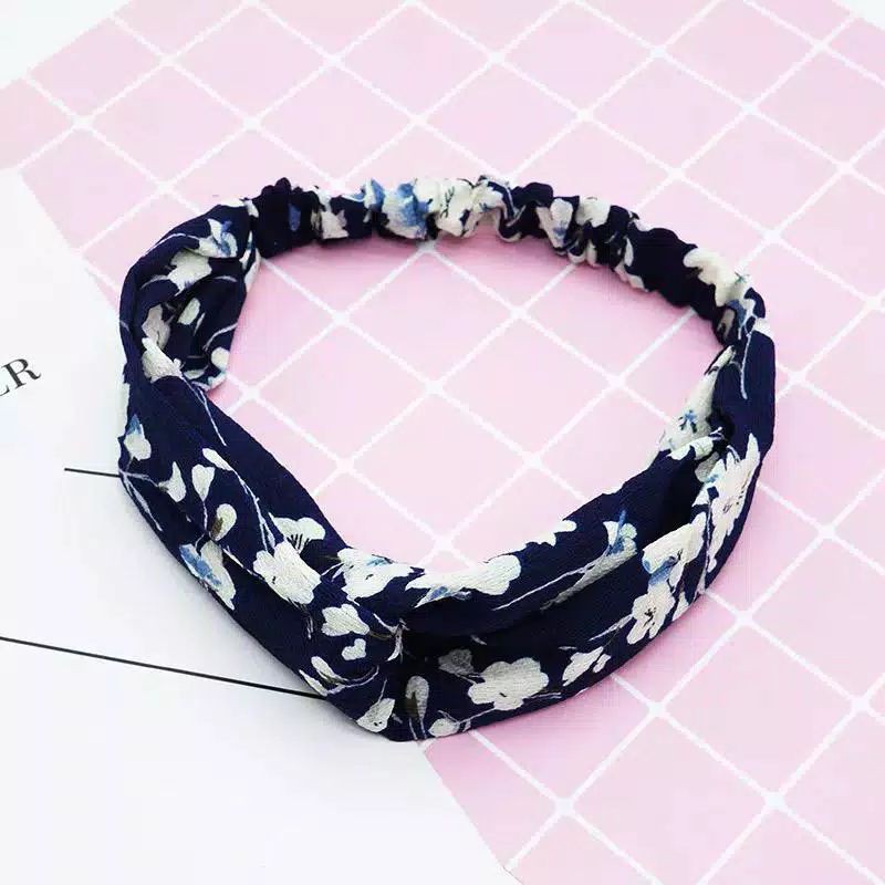 Bandana Bando Korea Floral Pattern Simpul Turban Karet Korean Headband