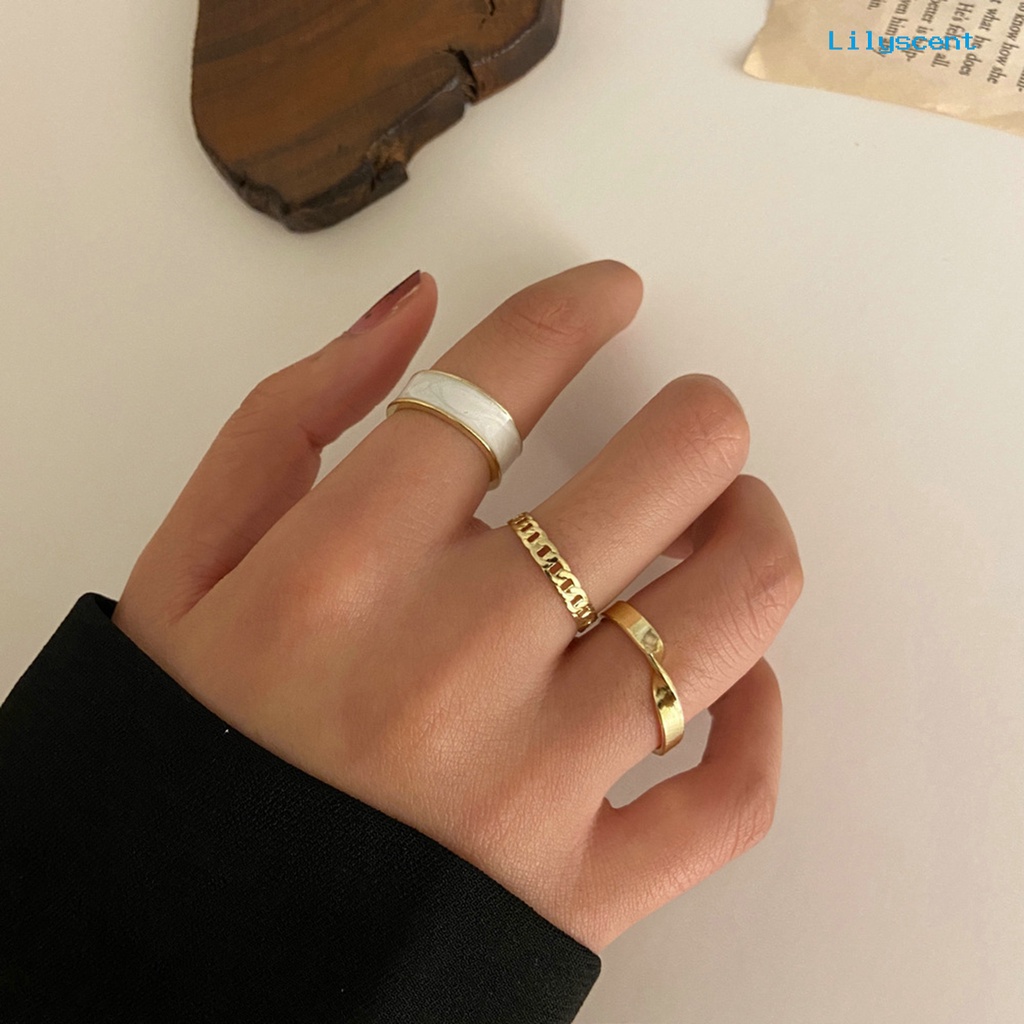 3pcs / Set Cincin Jari Model Terbuka Dapat Disesuaikan Untuk Wanita