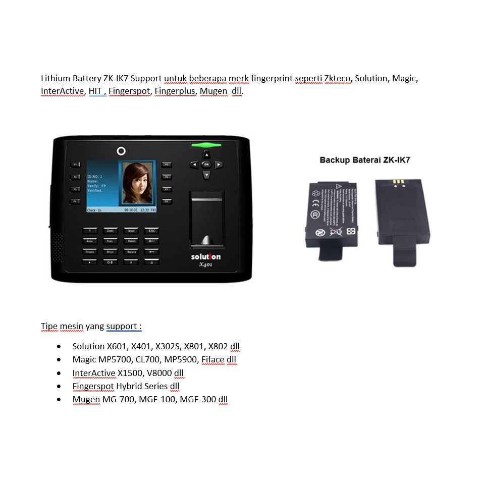 Solution X401 Backup Baterai ZK-IK7 / Internal Baterai ZK-IK7