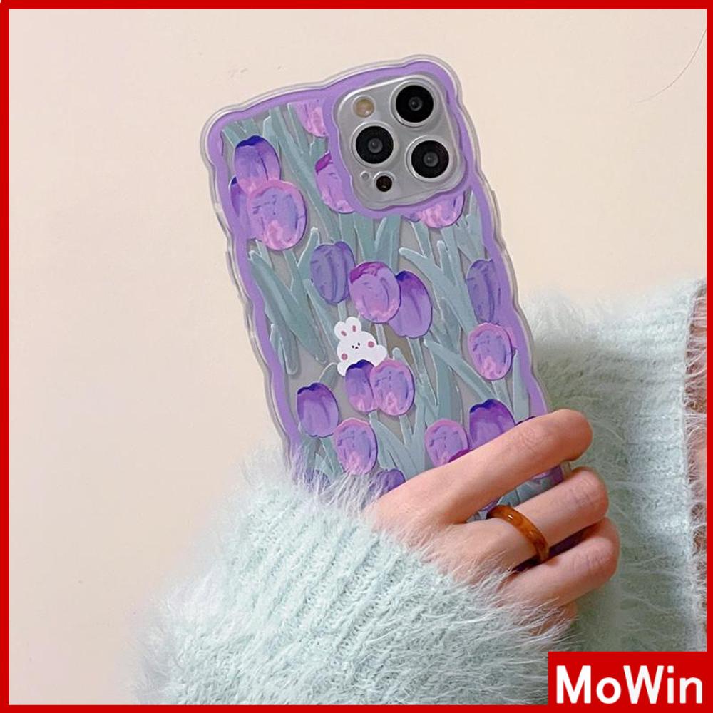 iPhone Case Silicone Soft Case Clear Case Wave Non-Slip Shockproof Camera Full Coverage Protection Purple Tulip For iPhone 13 Pro Max iPhone 12 Pro Max iPhone 11 iPhone 7 Plus