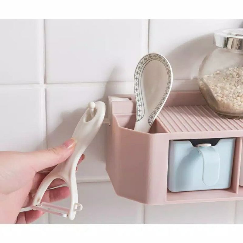 Tempat Bumbu Tempel dinding | Rak tempel dinding 3 laci Bumbu Dapur | Tempat Bumbu isi 3