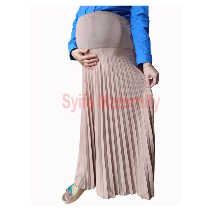 BA43 Rok Hamil Plisket - Syifa Maternity-Mocca