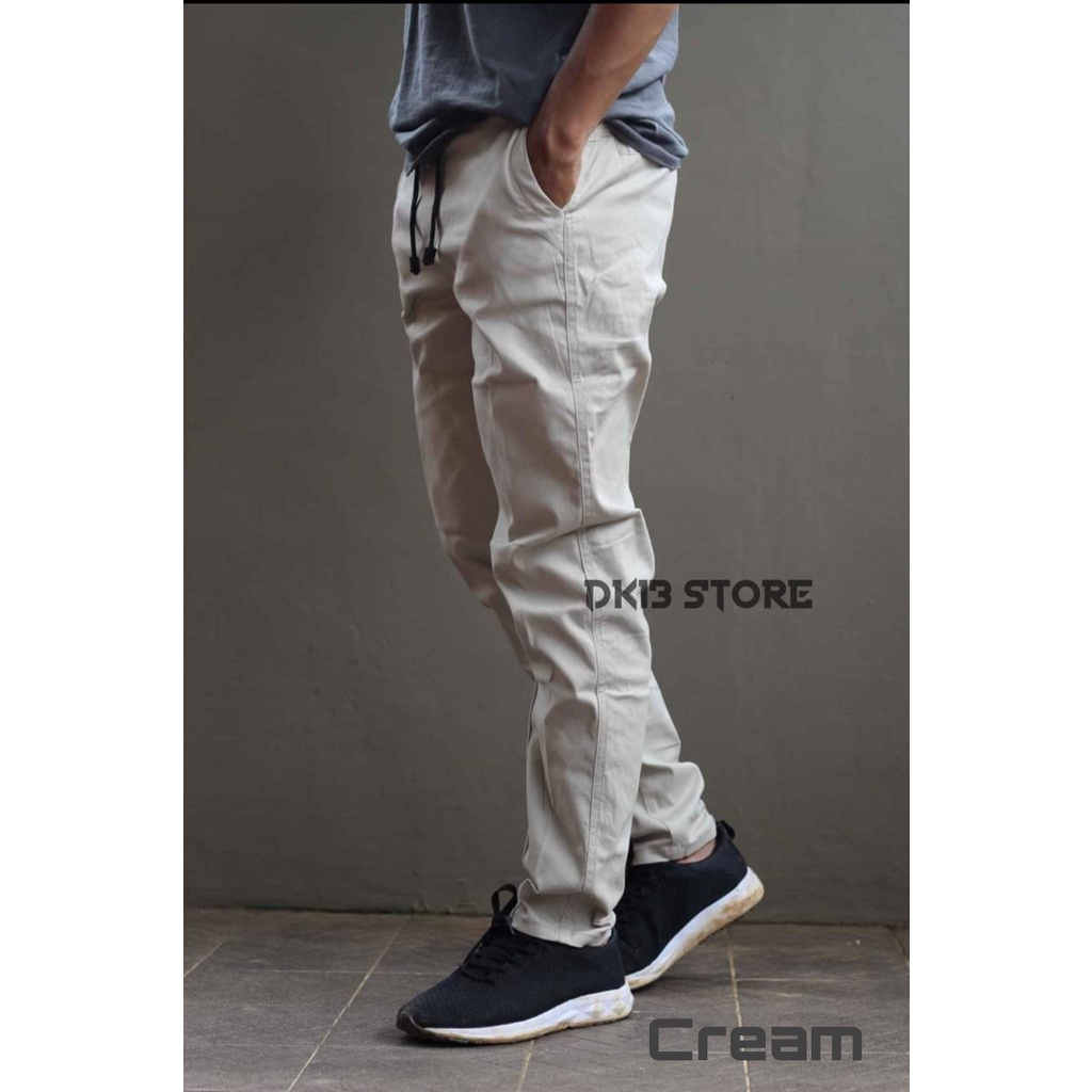 Celana Chino Panjang Kolor/Rip Pria Warna Cream Original Gefaliano Size 28-38