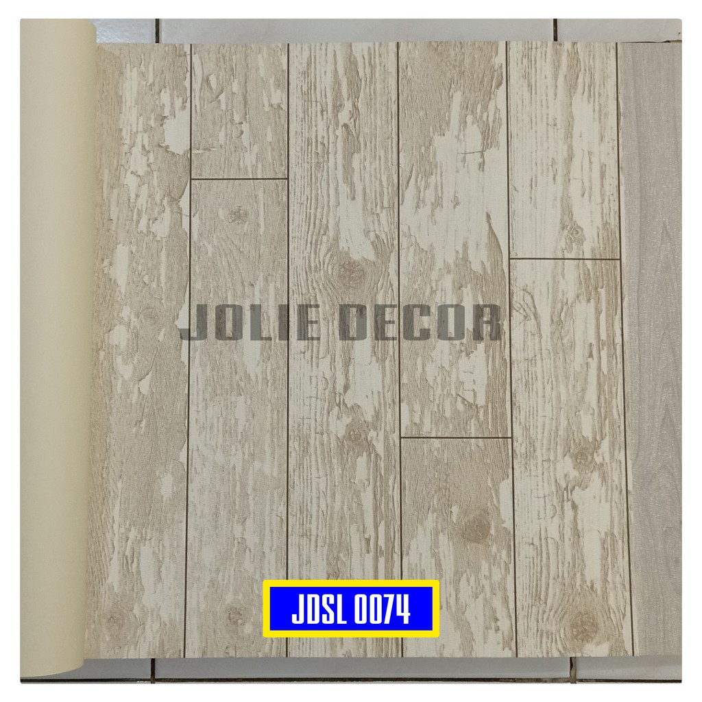 Wallpaper Dinding Vinyl Motif Kayu Palet Kasar Cream