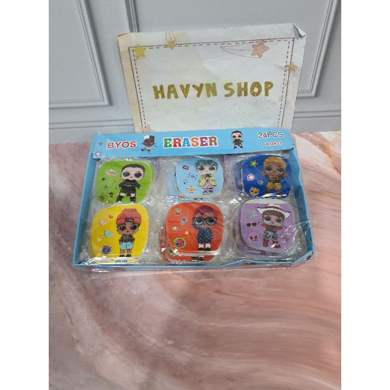 (24pc) penghapus murah/hapusan karakter/stip fancy/OB KECIL-LOL