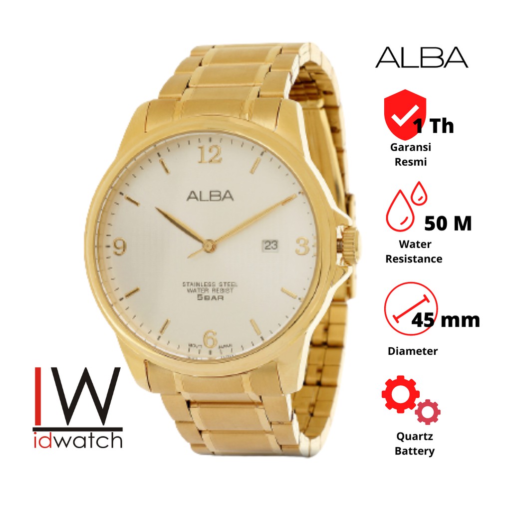 Alba Man AS9B06X1 Jam Tangan Pria Original AS9B06 Cowok Laki Gold Strap Rantai Stainless