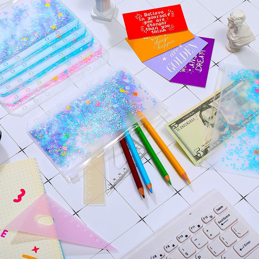 A6 Binder and 9 Glitter Envelopes, Budget Binder with Cash Envelope for Budgeting