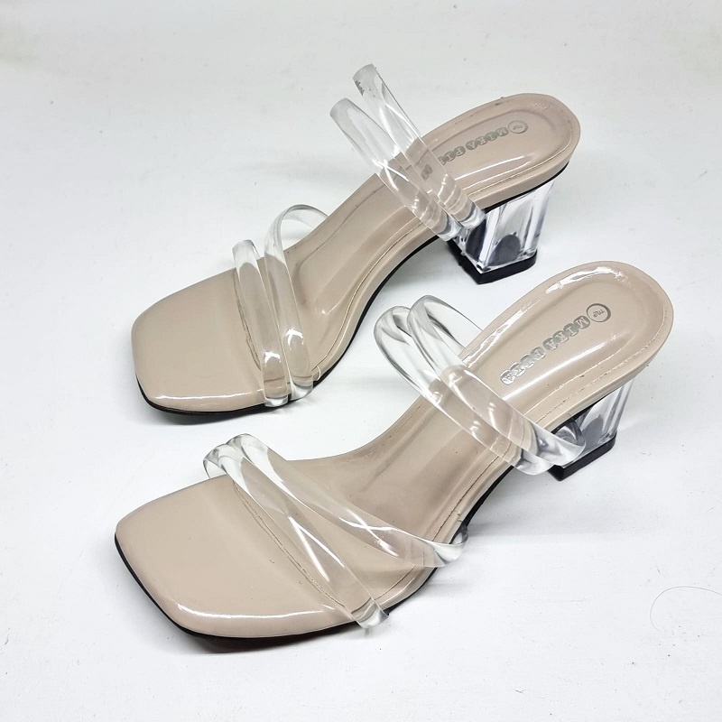 R9 Heels Strappy SEPATU SANDAL HEELS LEMBUT HAK KACA TRANSPARAN JL09 7cm Sandal Jelly Wanita.