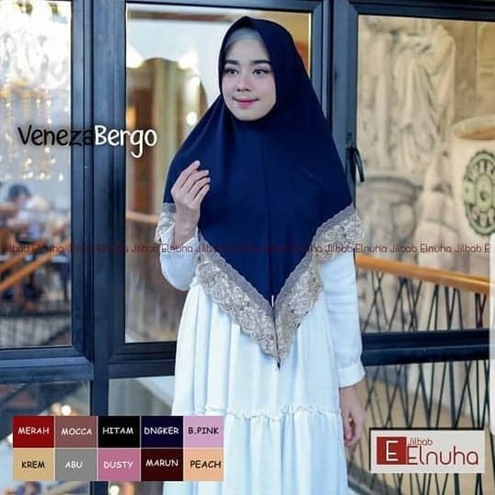 Jilbab instant veneza bergo syari renda Jersey hijab khimar kerudung