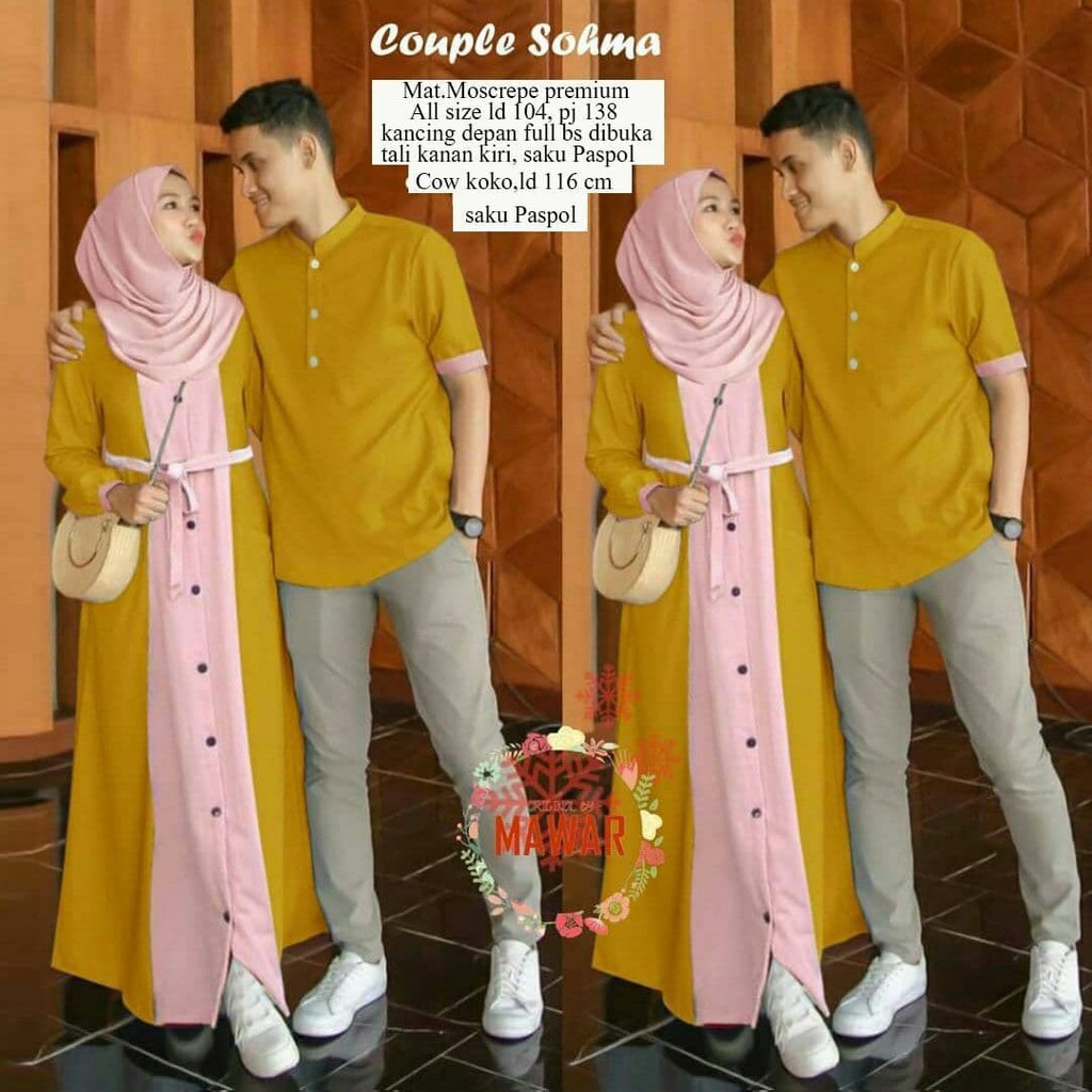 Couple Sohma Setelan Gamis Koko Baju Muslim Gamis Lebaran Mama Papa Kondangan Ramadhan