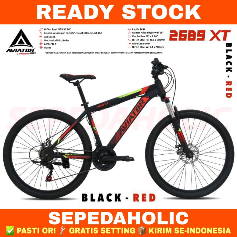 Sepeda Gunung MTB AVIATOR 2689 XT Ukuran 20 24 26 27.5 Inch 24 Speed Fork Lock