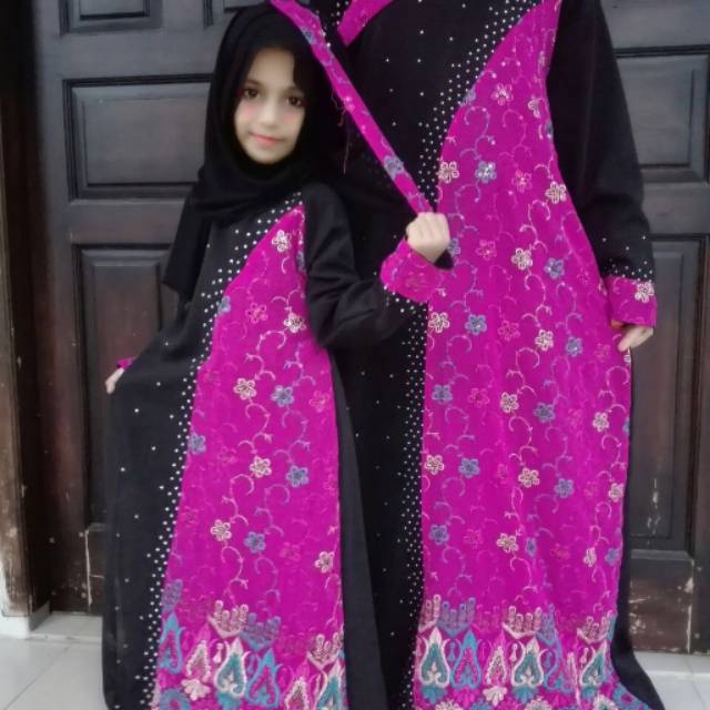 Abaya couple sari india ungu ibu dan anak FREE PASMINA