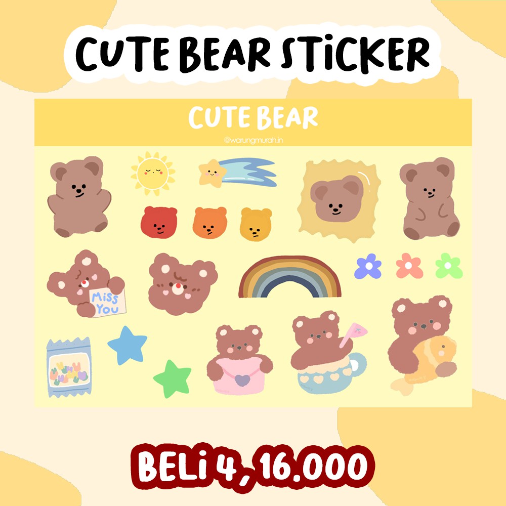 

[BELI 4, 16.000] CUTE BEAR STICKER AESTHETIC, LUCU, MURAH, BERKUALITAS, ANTI AIR, SUDAH CUTTING