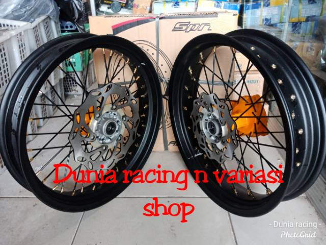 Paket Velg KLX 150 DTracker 150 Velg Supermoto Sumo 300 350 ring 17 jari jari sama piringan distel