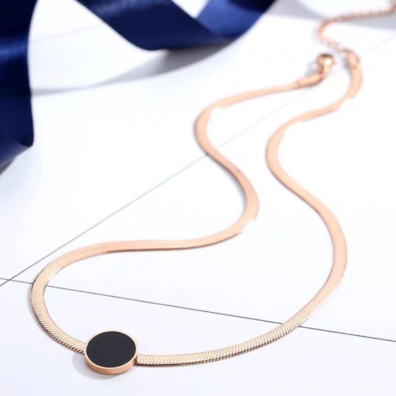 Titanium kalung Simple anti karat &amp; luntur Rose gold korea