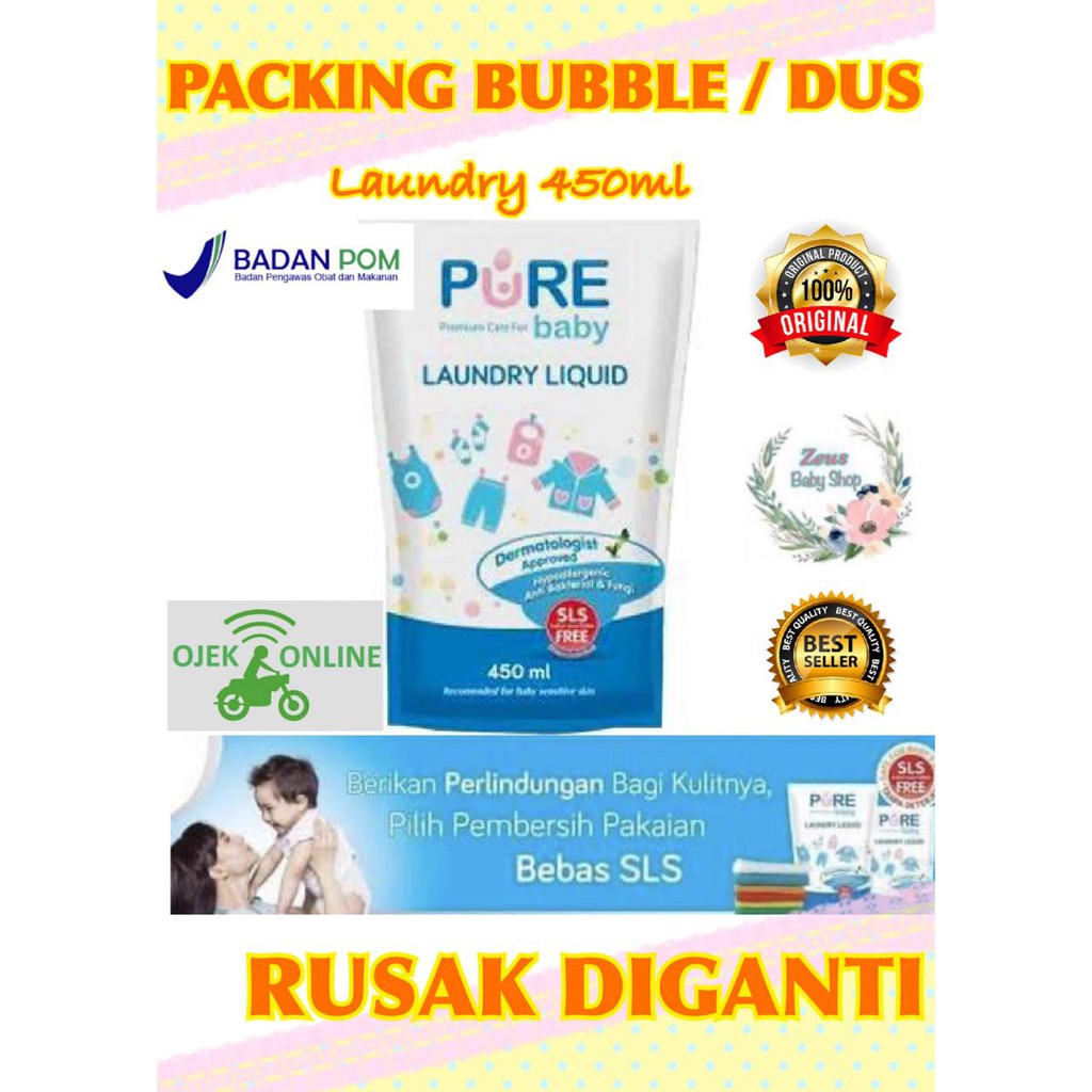 Pure Baby Laundry Liquid 450 ml Sabun Cuci Baju Bayi 100% Original ✔ BPOM ZEUS