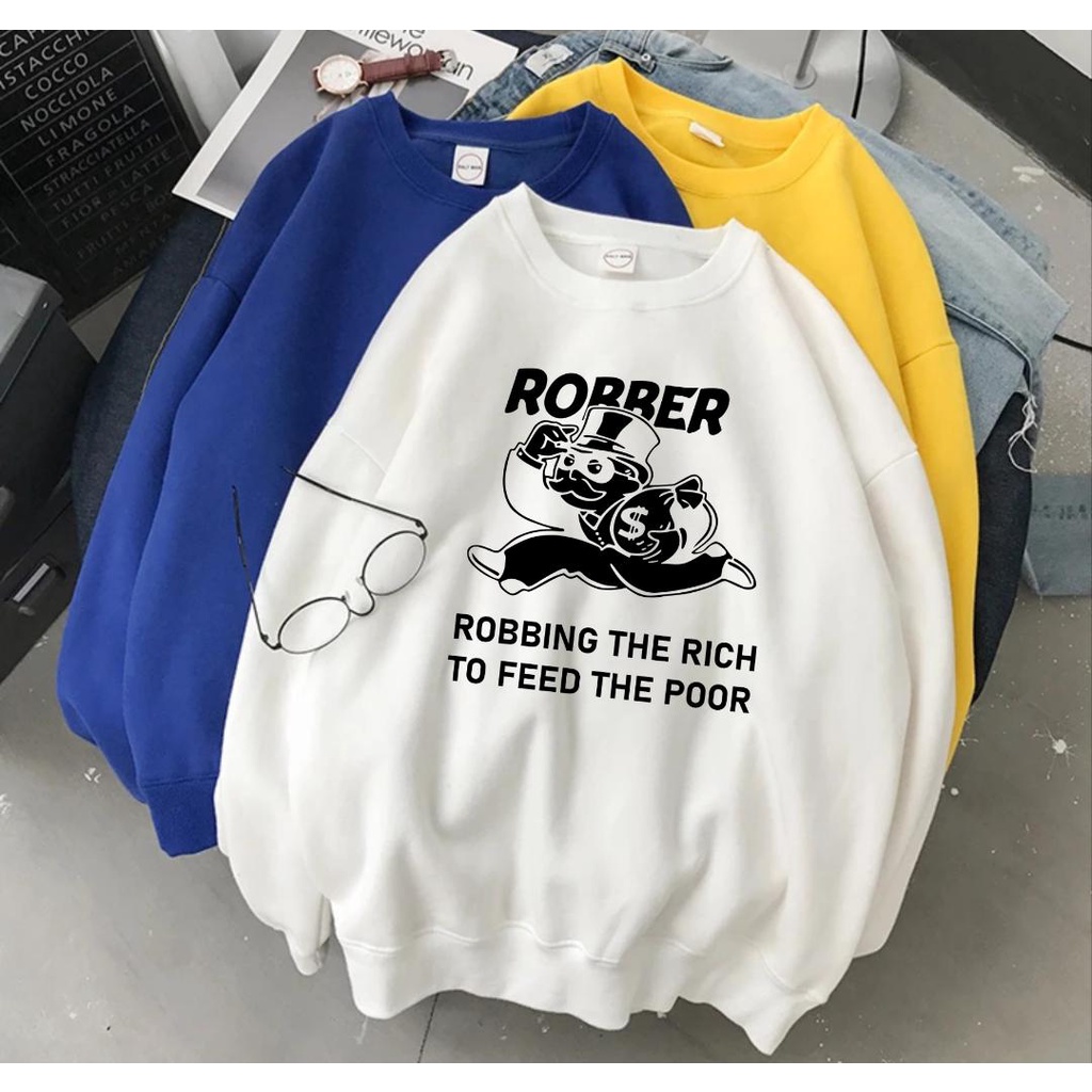 SWEATER UNISEX OVERSIZE ROBBER // ATASAN UNISEX CASUAL PREMIUM SIZE M TO XXL // CREWNECK FLEECE TEBAL HALUS KECE TERBARU,