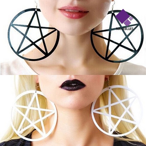 Anting Stud Bentuk Pentacle Hollow Besar Gaya Punk Vintage