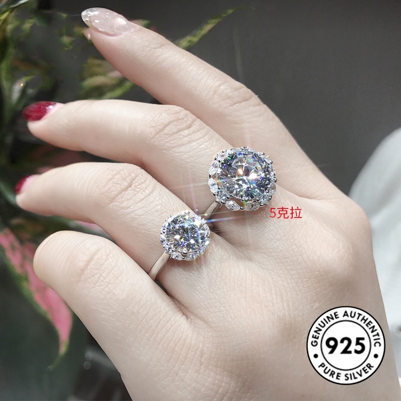 Cincin Sterling Silver 925 Model Bunga Dengan Berlian Mewah Untuk Wanita