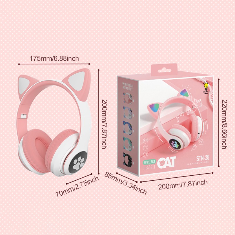 HEADPHONE CAT EAR BLUETOOTH WIRELESS STN 028 / HEADPHONE BLUETOOTH / HEADPHONE KUCING LED GAMING