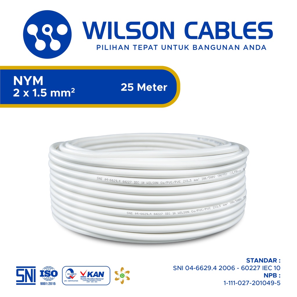 kabel nym 2x1 5 mm2 25 meter   kabel tunggal nym wilson cables