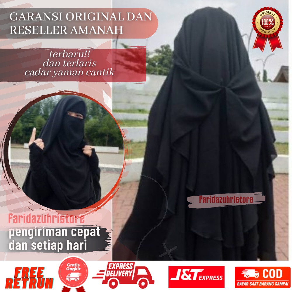 Niqab Cadar Yaman Doble Layer Long Niqob Butterfly Sifon Silky Jetblack Chiffon Silk Ori Basic Renda