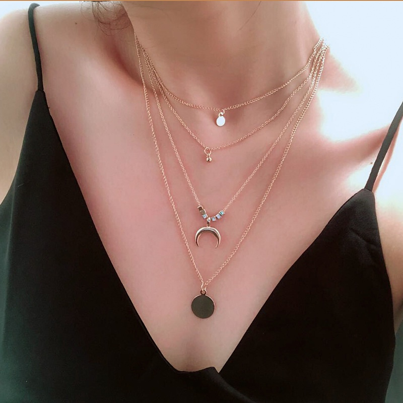 Eropa dan Amerika retro etnis moon corner disc kalung perhiasan kalung multi-layer seksi aksesoris fashion kalung L16